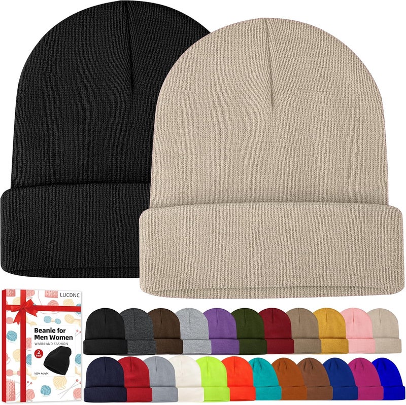 lucdnc Beanies for Men Women 2 Pack Fall Winter Men's Hats Unisex Warm Knit Skullies Beanies Soft Ski Caps - Image 1
